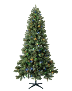 lot 129 image: Evergreen Classics 7.5ft Pre-Lit Benton Pine Artificial Christmas Tree, Color-Changing LED Lights