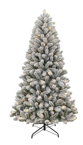 lot 131 image: 6.5 Pre-Lit Green Flocked Frisco Pine Artificial Christmas Tree with 250 Color-changing LED Lights, by Holiday Time