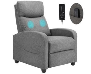 lot 309 image: Massage Chair, Adjustable Feature for Adults, Fabric Recliner Sofa with Padded Seat Backrest for Home Theater, Living Room and Bedroom,Grey