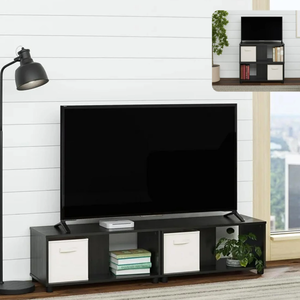 lot 332 image: Mainstays Expandable Side by Side or Stacking TV Stand for TVs up to 70 inches, Black Oak