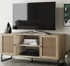 lot 347 image: Rattan & Wood 2-Door TV Cabinet Light Oak