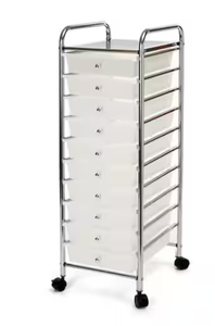 lot 354 image: Frosted White 10-Drawer Organizer Cart