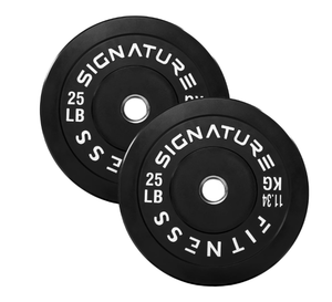 lot 367 image: BalanceFrom Pair of 25LB Black Bumper Plates, 100% Virgin Rubber, 2-Inch Olympic Size