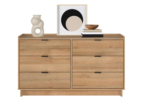 lot 371 image: Simply Modern Natural Oak 6 Drawer 52.5 in. Dresser Chest of Drawers