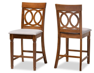 lot 376 image: Baxton Studio Violet Modern and Contemporary Grey Fabric Upholstered and Walnut Brown Finished Wood 2-Piece Counter Height Pub Chair Set