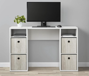 lot 441 image: Mainstays 4-Cube Storage Desk, White Grain