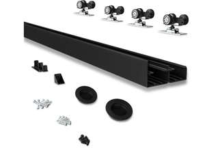 lot 227 image: JUBEST 8FT Heavy Duty Bypass Door Hardware with Finger Pulls,Sturdy Aluminum Sliding Closet Door Track for 2 door System,Quietly and Smoothly,Fit Door Thickness 1 38 or 1 34,Easy to Install, Black