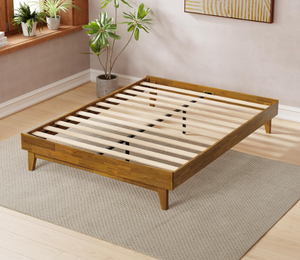 lot 236 image: Bme Catherine King Platform Bed Frame, Modern Bed Frame Without Headboard, Wooden Low Profile Bed Frame, Acacia Wood Platform Bed Frame King, No Box Spring Needed, Supports up to 800lbs - Teak Brown