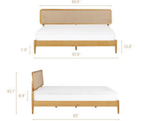 lot 241 image: NTC Lupin Wooden Bed Frame with Headboard, Solid Oak and Rubber Wood Foundation with Silent Slats and Wood Central Supports, 1000 Lb Capacity, Effortless Assembly, Queen - Rustic Oak