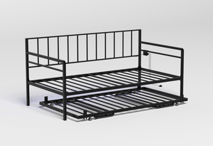lot 243 image: Day Bed Frame Twin - Height Adjustable Trundle Bed (40.15x77.36x37.90 Inches), RGB LED Lights & Charging Station, Black Versatile Metal Sofa Frame, No Box Spring
