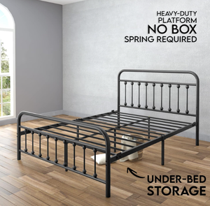 lot 244 image: Golden Gate Beds Victorian Vintage Style King Size Metal Bed Frame with Wrought Iron Headboard and Footboard  Classic Platform Bed with 11 Storage Space, No Box Spring Required, Black Finish