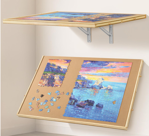 lot 301 image: Purelax Wall Mounted Folding Puzzle Board, 1500 Pieces Puzzle Table with Adjustable Steel Brackets, Space-Saving Wooden Puzzle Board with Non-Slip Surface
