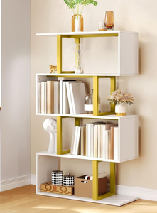 lot 460 image: YITAHOME Geometric Bookshelf, 5-Tier Bookshelf S-Shaped Bookshelves, Modern Geometric Bookcase Freestanding Multifunctional Storage Shelving for Living Room Home Office,White Gold