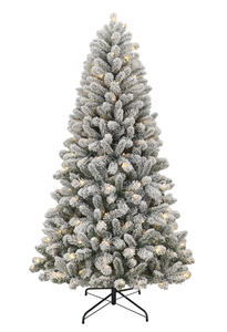 lot 133 image: 6.5 Pre-Lit Green Flocked Frisco Pine Artificial Christmas Tree with 250 Color-changing LED Lights, by Holiday Time. LIGHTS DO NOT WORK