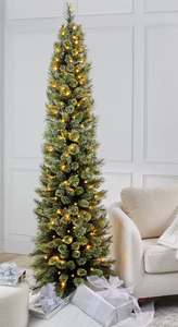 lot 135 image: 7ft. Pre-Lit Cashmere Pencil Artificial Christmas Tree, Warm White LED Lights