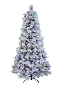 lot 139 image: 7.5 Pre-Lit Flocked Bellmont Christmas Tree with Color-Changing LED Lights and Stand, by Holiday Time