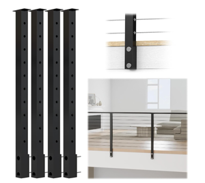 lot 480 image: Muzata 6 Pack Black Side Mount Cable Railing Post 36 Inch 36x2x2
