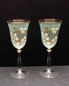 lot 17 image: Set of 2 Ornate Sherry Glasses  Likely Crystal