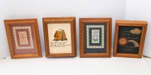 lot 30 image: Set of 4 Small Artworks  Includes Cross-Stitched Pieces