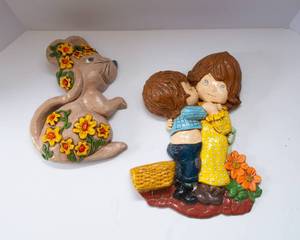 lot 41 image: Set of Two 1970s Hand-Painted Ceramic Wall Hangings