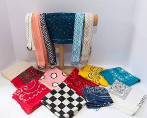 lot 75 image: Lot of 5 Cloth Belts & Vintage Handkerchiefs