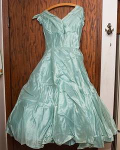 lot 72 image: Vintage 1950s Harry Keiser Blue Dress with Hoop Crinoline