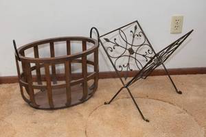lot 93 image: Basket and Metal Magazine Rack