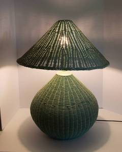 lot 152 image: Blue Wicker Lamp with Wicker Shade  Tested & Works