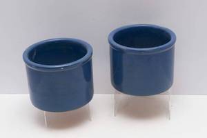 lot 165 image: Two Vintage Blue Crocks  Ewald Bros Sanitary Dairy
