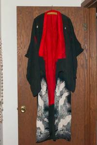 lot 159 image: Vintage Silk Kimono  Black with Red Interior