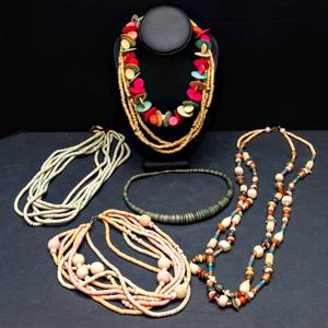 lot 211 image: Vintage Wood Beaded Necklaces