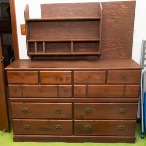 lot 209 image: Wood Dresser with Top Shelving Piece
