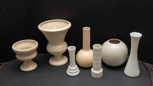 lot 228 image: Set of 7 White Vases  Includes Haeger & Milk Glass