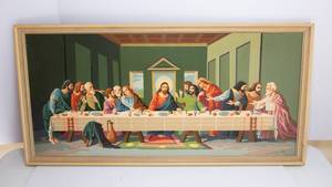 lot 243 image: Hand-Painted Last Supper Artwork  Signed M.M.