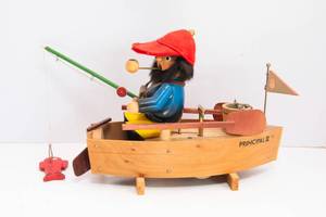 lot 246 image: Vintage Steinbach Fisherman  Wind-Up Music Box & Incense Burner