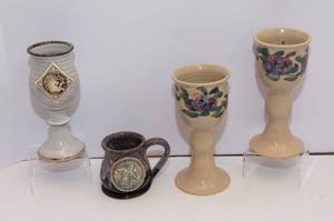 lot 280 image: Lord and Lady Stoneware Chalices  MN Renaissance Festival Collectibles