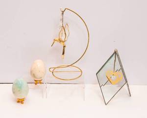 lot 302 image: Two Sun Catchers and Two Stone Eggs on Stands