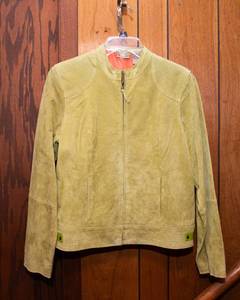 lot 300 image: Vintage Ruff-Hewn Green Suede Jacket with Orange Lining  Size Large
