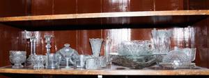 lot 318 image: Row of Intricate Clear Cut Glassware #  Perfect for Entertaining or Displaying
