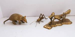 lot 384 image: Set of Three Brass Figurines Armadillo, Roadrunner, and Cricket