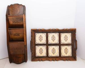 lot 386 image: Wooden Decor  Tray and Mail Sorter