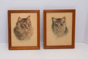 lot 415 image: Vintage P.H. Schon Cat Prints  Set of Two, Framed (8 x 10)