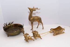 lot 434 image: Lot of Three Brass Deer Items