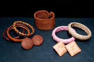 lot 476 image: Rattan & Faux Leather Bangles and Earrings  Assorted Lot