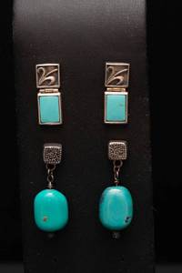 lot 472 image: Sterling Silver Earrings  Two Pairs with Blue Stones (Possibly Turquoise)