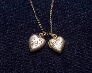 lot 488 image: Gold-Tone Locket Necklace with Two Heart Pendants (12K Gold)