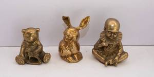 lot 416 image: Lot of Three Brass Figurines Bunny, Baby, and Teddy Bear