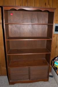 lot 475 image: Wooden Bookshelf with Sliding Doors #2  35W x 62T x 12D