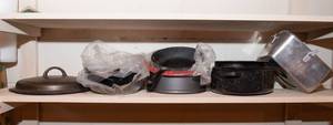 lot 420 image: Variety of Cookware  Cast Iron, Enamel Roasters, and More