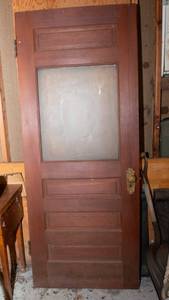 lot 10 image: Antique Solid Wood Door with Etched Glass Inlay